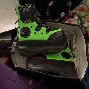 Demonia Neon Green and Black Platform Boots